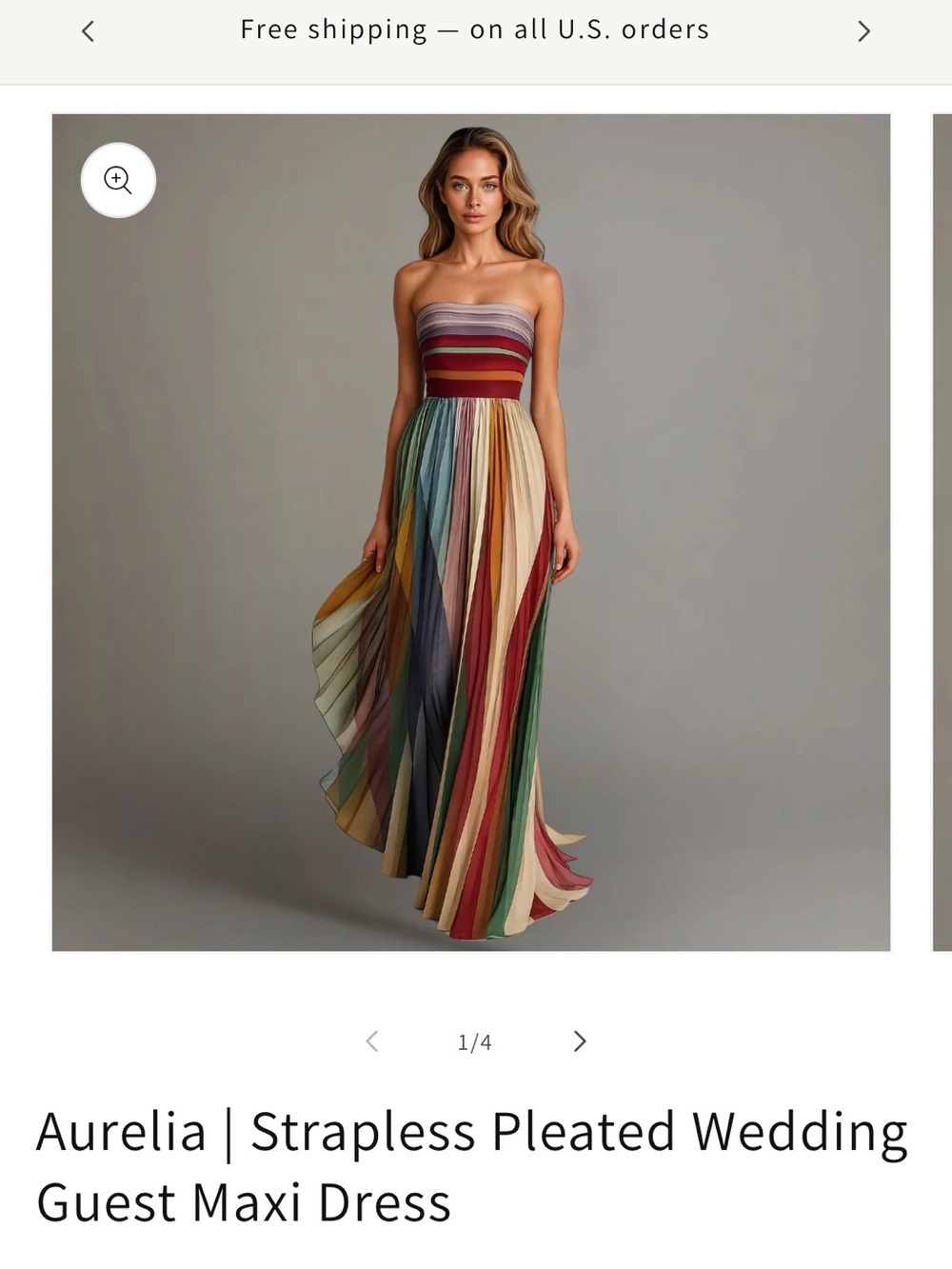 Aurelia Strapless Pleated Maxi Dress in Multi-Stripe Colors